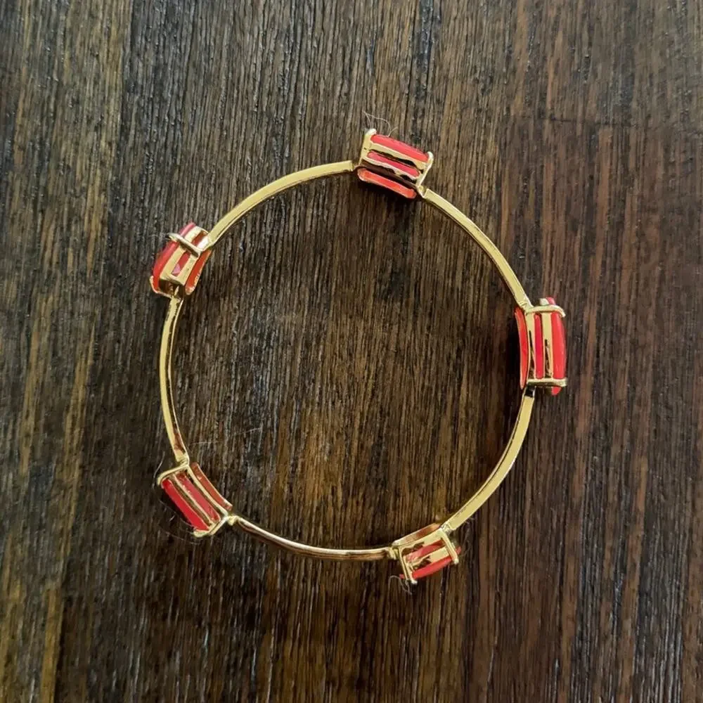 Kate Spade Gold Tone & Coral "Cabaret" Pink Stone Vegas Bangle Bracelet - Picture 2 of 6